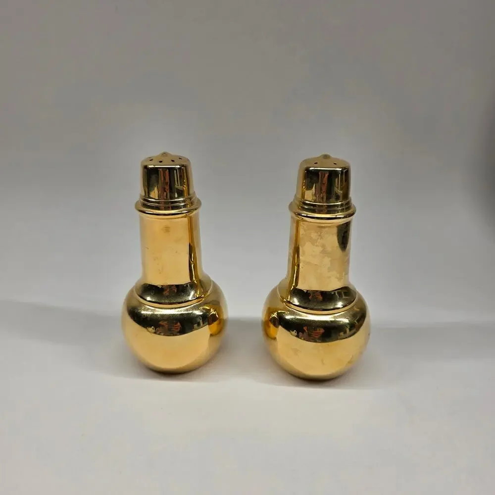 Vintage Gold Tone Salt & Pepper Shakers Bulb Shape Set 4.5 In